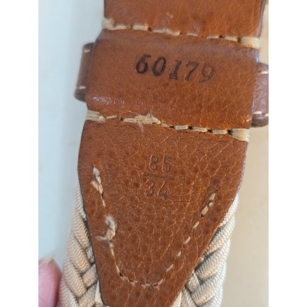 Martin Dingman Braided Stretch Belt 34 Beige Tan Leather Woven Elastic EUC - Picture 3 of 7